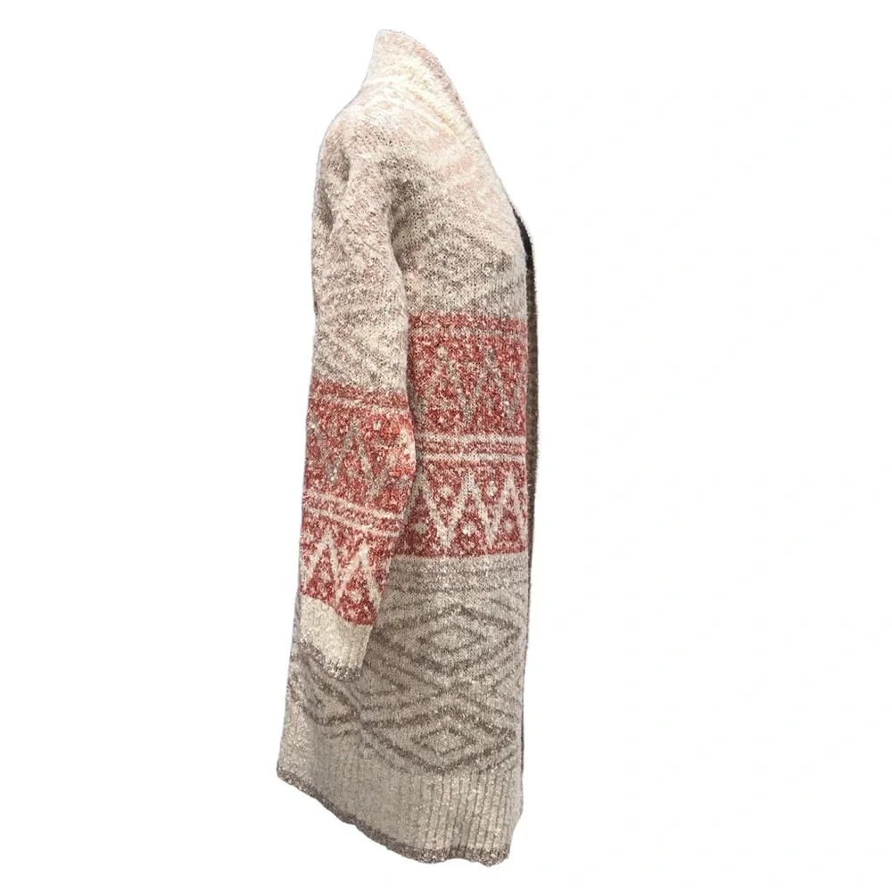 NEW Joie Aztec Intarsaria Longline Open Front Cardigan Sweater Duster Medium